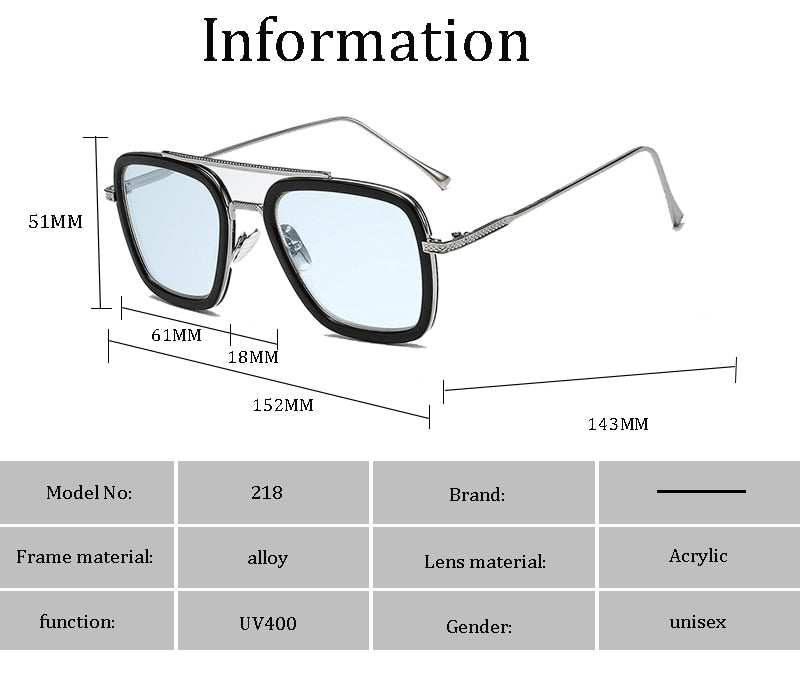 NEW luxury Avengers Tony Stark Style for women Sunglasses Men Square Brand Design Sun Glasses Oculos Retro male iron Man