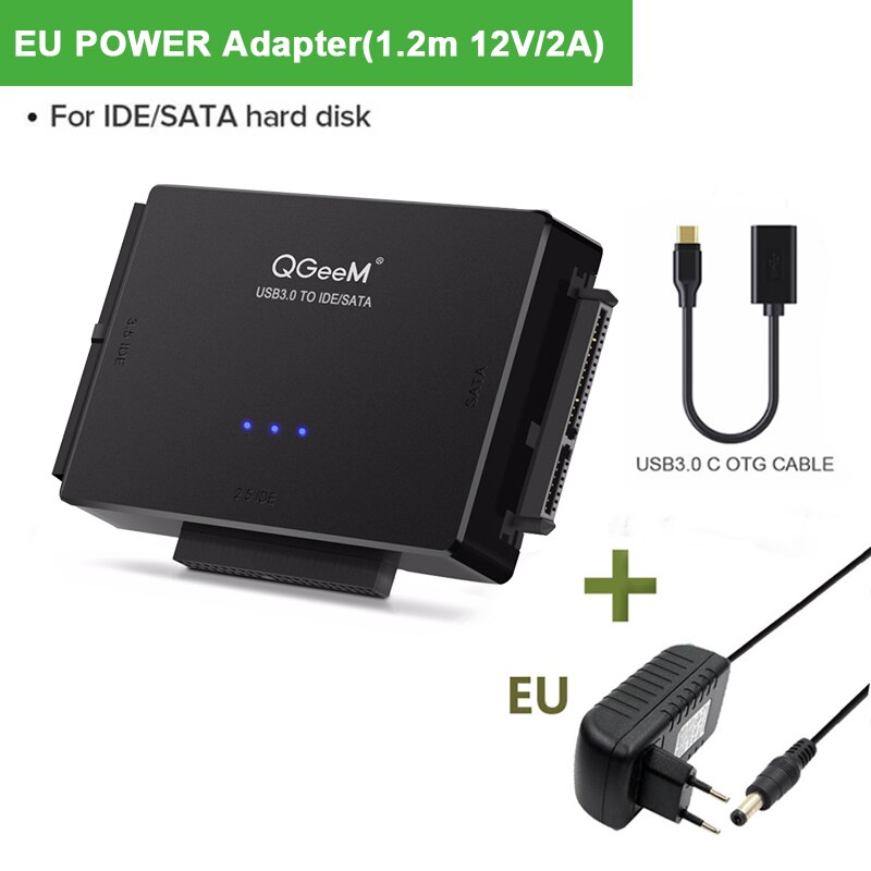 QGeeM SATA to USB IDE Adapter USB 3.0 Sata 2.5 3.5 Hard Disk Drive HDD SSD USB Converter IDE SATA to USB SATA Adapter Cable