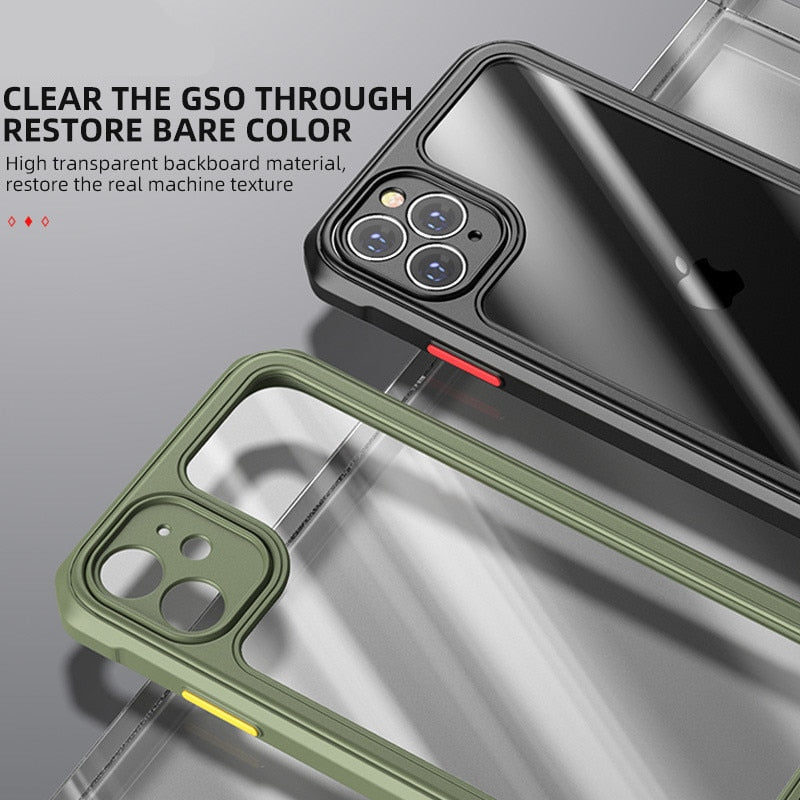Luxury Transparent Case For iPhone 12 11 Pro Max Shockproof Airbag Cases For iPhone SE 2020 7 8 Plus Back Camera Lens Cover
