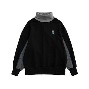 INFLATIONLaser Reflective Patched Hip Hop Tracksuit Men Streetwear High Collar Sweatshirt And Sweatpant Set Men Two Piece Outfit