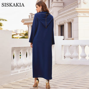 Siskakia Handmade Diamond Hooded Abaya Dress for Women Eid 2021 Modest Muslim Dubai Turkey Arabic Moroccan Kaftan Jalabiya Robe