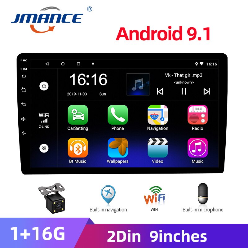 JMANCE 9 inch 2 din Multi-topic switching 2.5D Car Android 9.1 radio Multimedia Player for Nissan Toyota Honda Kia Chevrolet