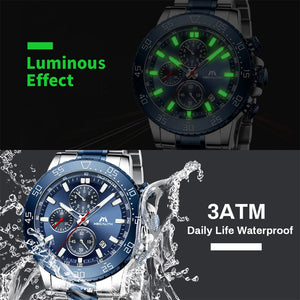 MEGALITH Watches Mens Waterproof Analogue Clock Stainless Steel Waterproof Luminous Watch Men Sports Relogio Masculino With Box