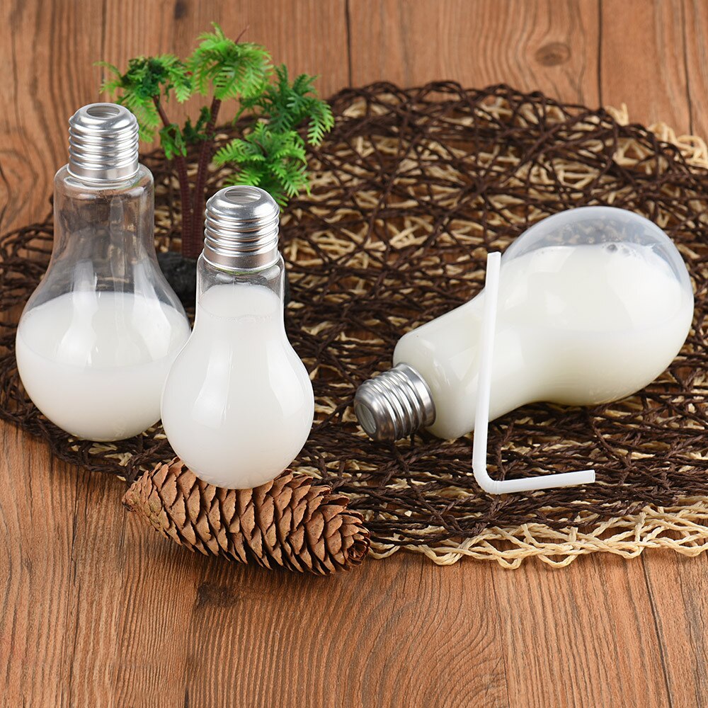 Creative Summer Bulb Water Bottle Cute Brief Fashion Milk Juice Light Bulb Leak-proof Drinkware Portable Outdoors Drinking Glass