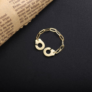 Moonmory Fashion 925 Sterling Silver Handcuff Ring White Paper Clip Chain Menottes Ring Gift For Women And Men Jewelry Dating