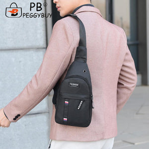 Fashion Men Solid Color Shoulder Crossbody Chest Bag with Earphone Hole Portable Nylon Travel Large Capacity Zipper Handbags