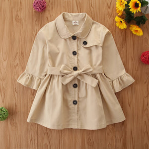 FOCUSNORM 2-7Y Infantile Bébé fille de Couleur Pleine Tranchée Manteau Mode Britannique Style Simple boutonnage Revers Bandage à manches longues Manteau