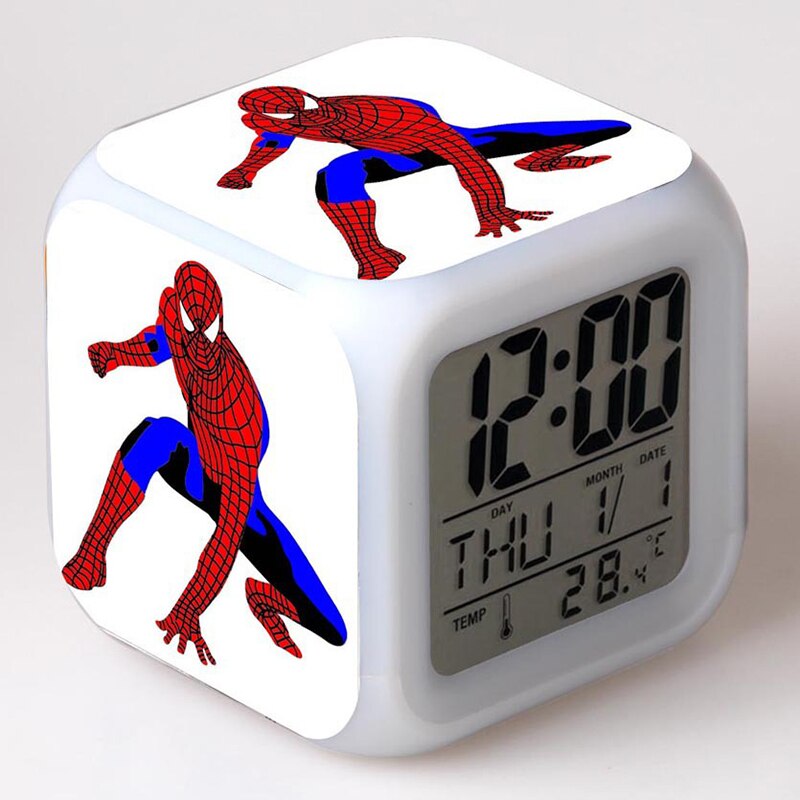 Disney Spiderman Anime Figures Digital Clocks Christmas Colorful Lights LED Alarm Clock Kids Toys for Children Birthday Gifts