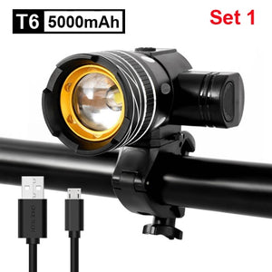 NEWBOLER 5000mAh Bicycle Light Set T6 USB Rechargeable Battery Adjustable Zoom Bike Front Headlight Cycling Lamp with Taillight