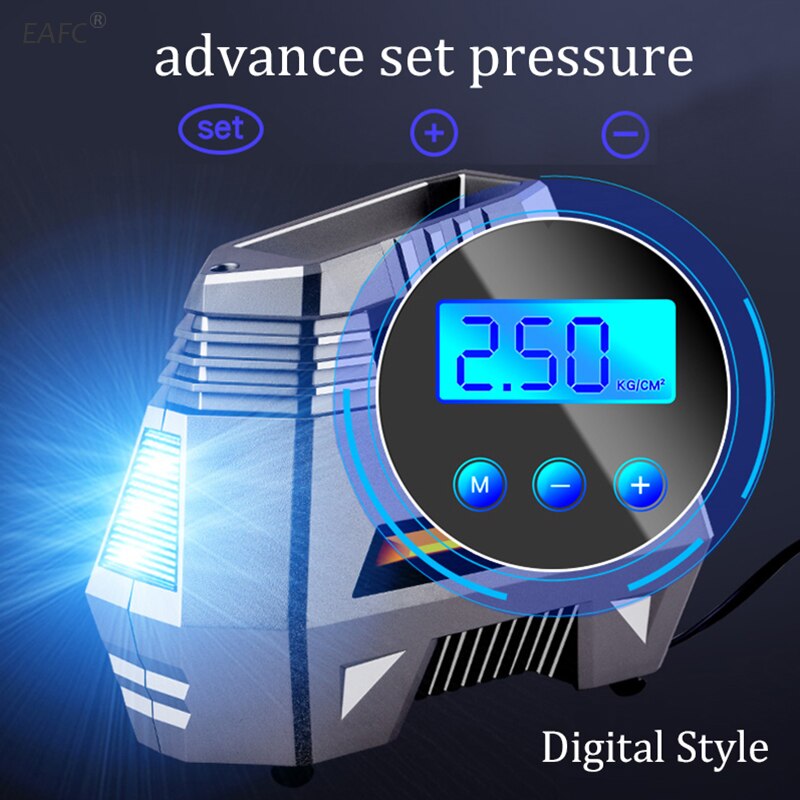 Portable Air Compressor Tire Inflator - Car Tire Pump With Digital Pressure Gauge (150 Psi 12V DC) Bright Emergency Flashlight