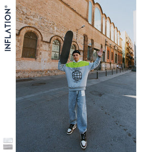 INFLATION 2020 FW Men Sweatshirt Fashion Hip Hop Male Sweatshirt With Earth Print Oversized Thick Fleece Couple Sweatshirt 9639W