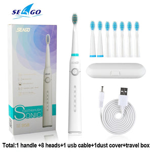 Seago Sonic Electric Toothbrush Tooth brush USB Rechargeable adult Waterproof Ultrasonic automatic 5 Mode with Travel case
