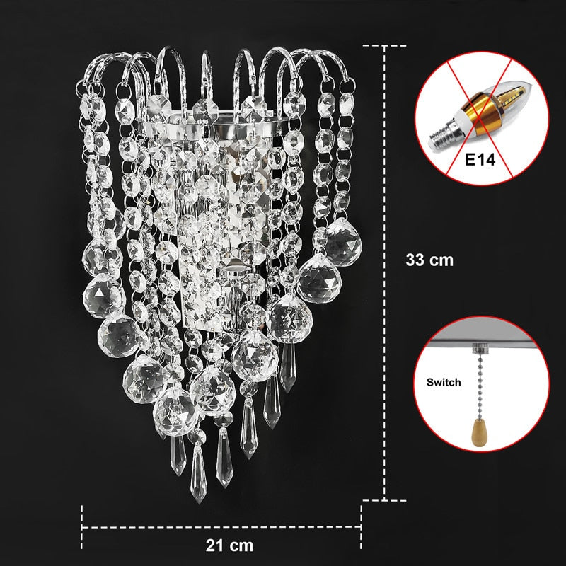 luces led E14 Modern Crystal Mirror Stainless Steel Wall Lights Lamps Sconce Fixtures Lights for Hallway Bedside Living Room
