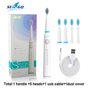 Seago Sonic Electric Toothbrush Tooth brush USB Rechargeable adult Waterproof Ultrasonic automatic 5 Mode with Travel case