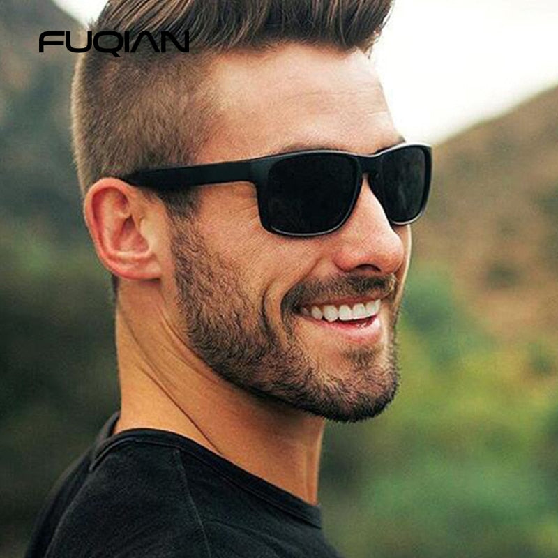 FUQIAN-lunettes de soleil polarisées noires | Carré de mode pour hommes, lunettes de soleil Vintage en plastique masculin, élégant lunettes de Sport UV400, 2020
