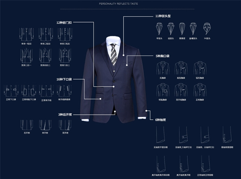 New Fashion Handsome Dark Gray Mens Suit Groom Suit Wedding Suits For Best Men Slim Fit Groom Tuxedos For Man(Jacket+Vest+Pant)