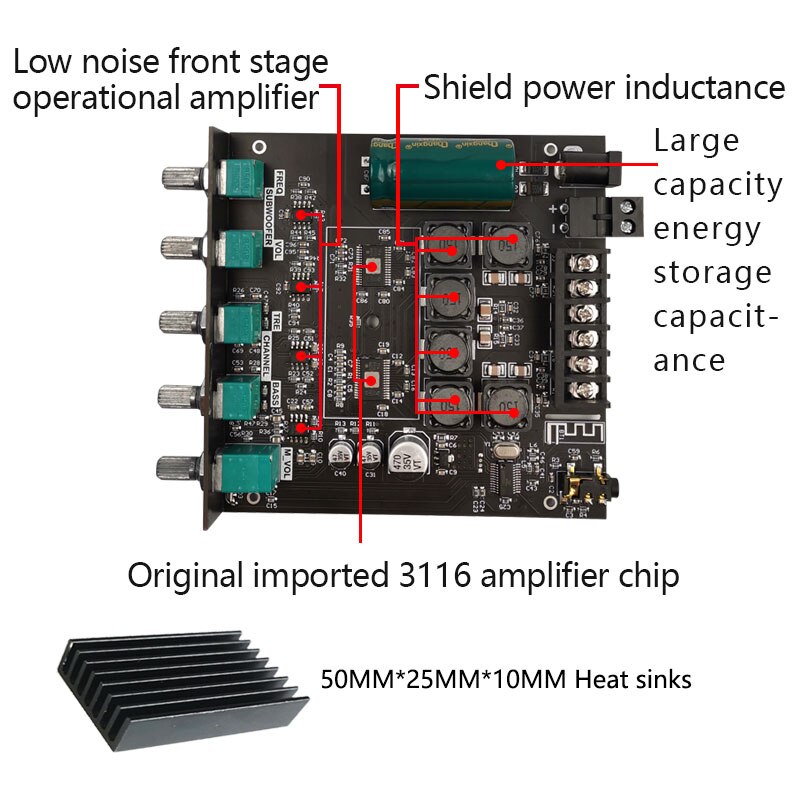 2*50W + 100W puissance Subwoofer amplificateur carte Bluetooth 5.0 TPA3116D2 2.1 canaux TPA3116 Audio stéréo égaliseur AUX classe D Amp