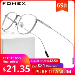 FONEX Pure Titanium Glasses Frame Women Vintage Round Myopia Optical Prescription Eyeglass Frame Men 2020 New Titan Eyewear 8517