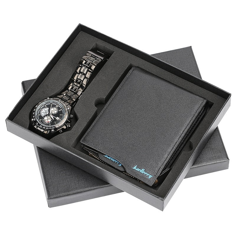 Mens Watches Luxury Minimalist Quartz Wrist Watch Card Holder Wallet Watches Men Gift Set Watches for Dad Husband Boy Friend
