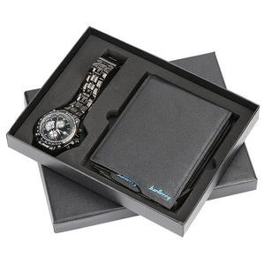 Mens Watches Luxury Minimalist Quartz Wrist Watch Card Holder Wallet Watches Men Gift Set Watches for Dad Husband Boy Friend