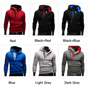 Hoodies Laamei Men Fashion Oblique Zipper Patchwork Tracksuit Sweatshirt Men's Collar Cap Long Sleeves Pullover Plus Size M-3XL