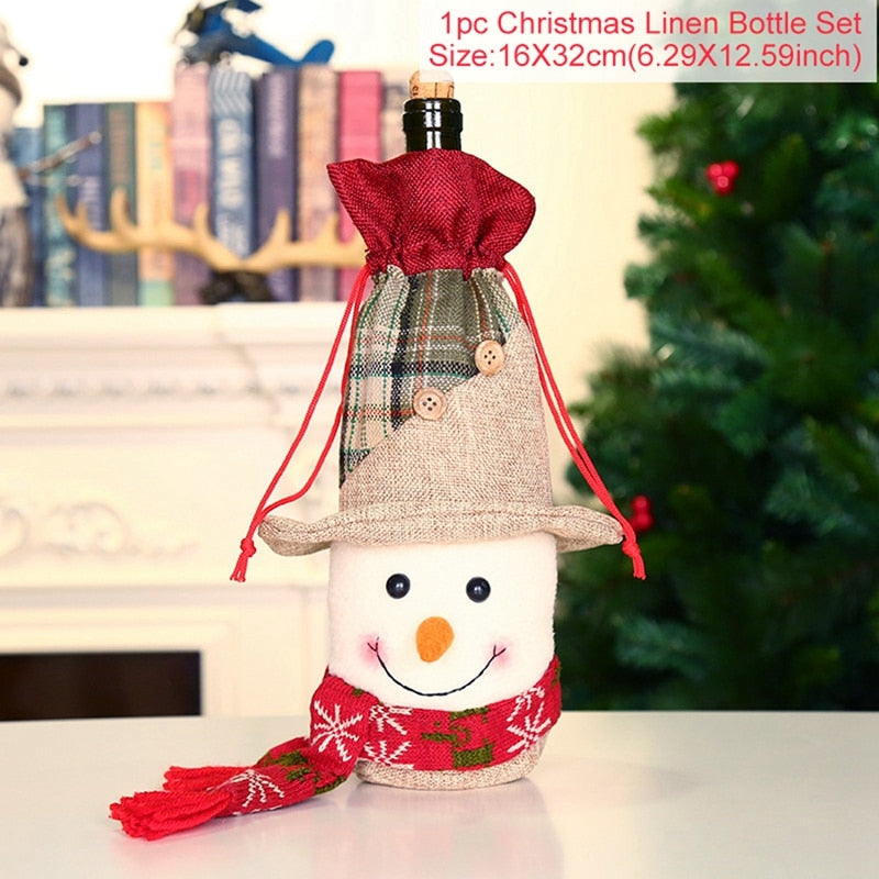 Christmas Wine Bottle Cover Merry Christmas Decor For Home 2020 Natal Noel Christmas Table Decor Xmas Gift Happy New Year 2021