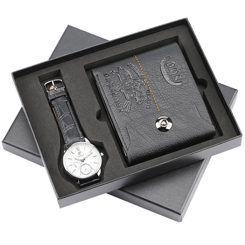 Mens Watches Luxury Minimalist Quartz Wrist Watch Card Holder Wallet Watches Men Gift Set Watches for Dad Husband Boy Friend