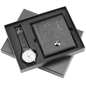 Mens Watches Luxury Minimalist Quartz Wrist Watch Card Holder Wallet Watches Men Gift Set Watches for Dad Husband Boy Friend