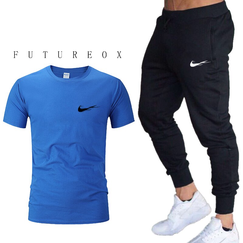 Tracksuit men Training Pants Men Sweatpants+running t-shirts men sets jogging Sportswear men Pants Gym Fitness 2 Piece Set