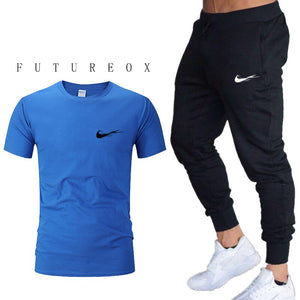 Tracksuit men Training Pants Men Sweatpants+running t-shirts men sets jogging Sportswear men Pants Gym Fitness 2 Piece Set
