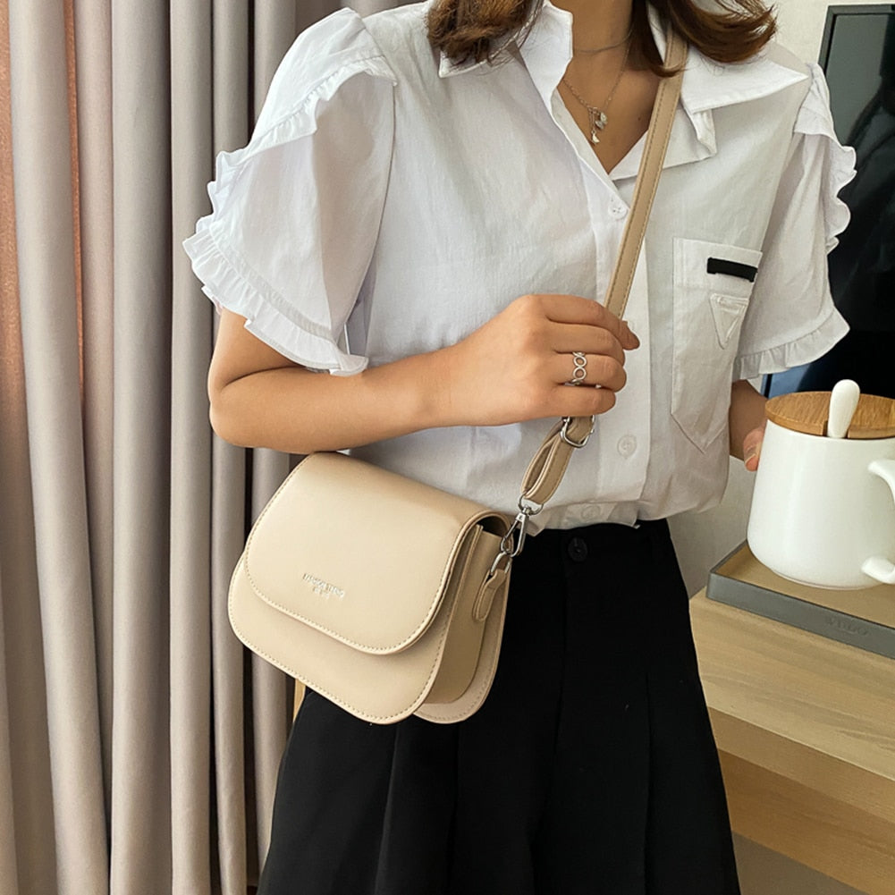 Simple Small Flap Shoulder Pouch Solid Color Women PU Leather Crossbody Bags Popular Simple Female Daily Bag Dropshipping