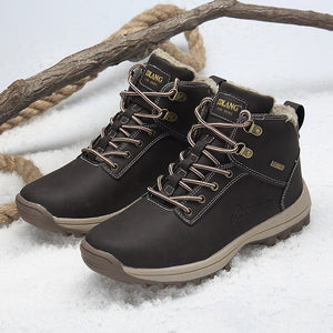 Outdoor Fashion Leather Men Boots Comfortable Men Shoes Waterproof Ankle Boots Short Plush Winter Warm Work Shoes Big Size 39~48