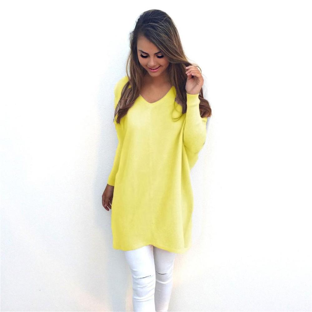 V-Neck Long-Sleeved Women'S Sweater Knitted Long Top Sweaters