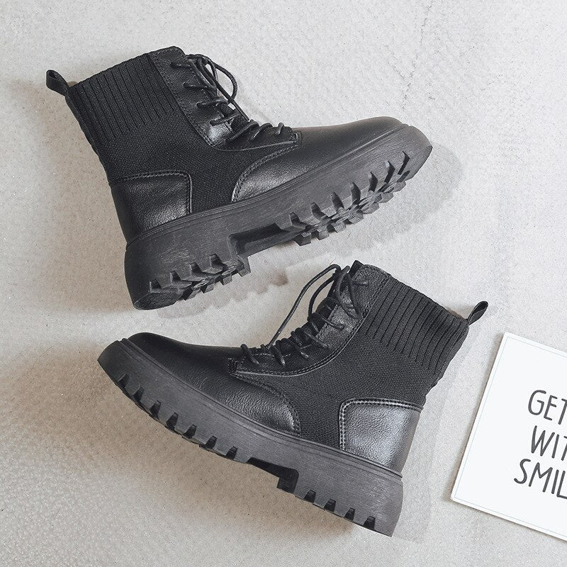 PU Platform Shoes Woman Snow Boots Ladies Booties Woman 2020 Women's Ankle Boots Short Plush Female Shoes For Women's Heel Boot