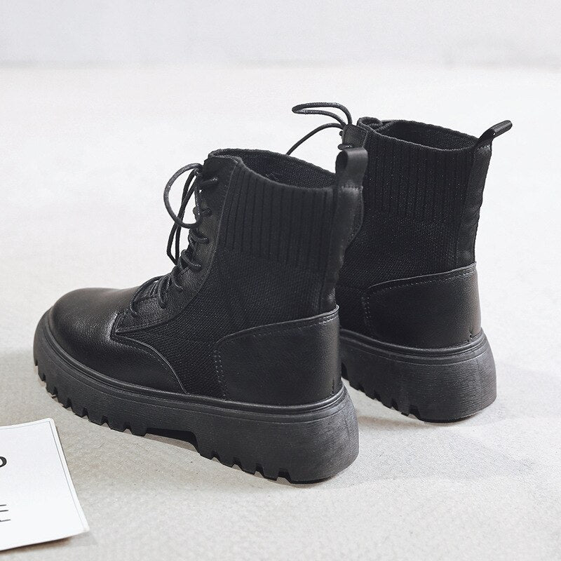 PU Platform Shoes Woman Snow Boots Ladies Booties Woman 2020 Women's Ankle Boots Short Plush Female Shoes For Women's Heel Boot