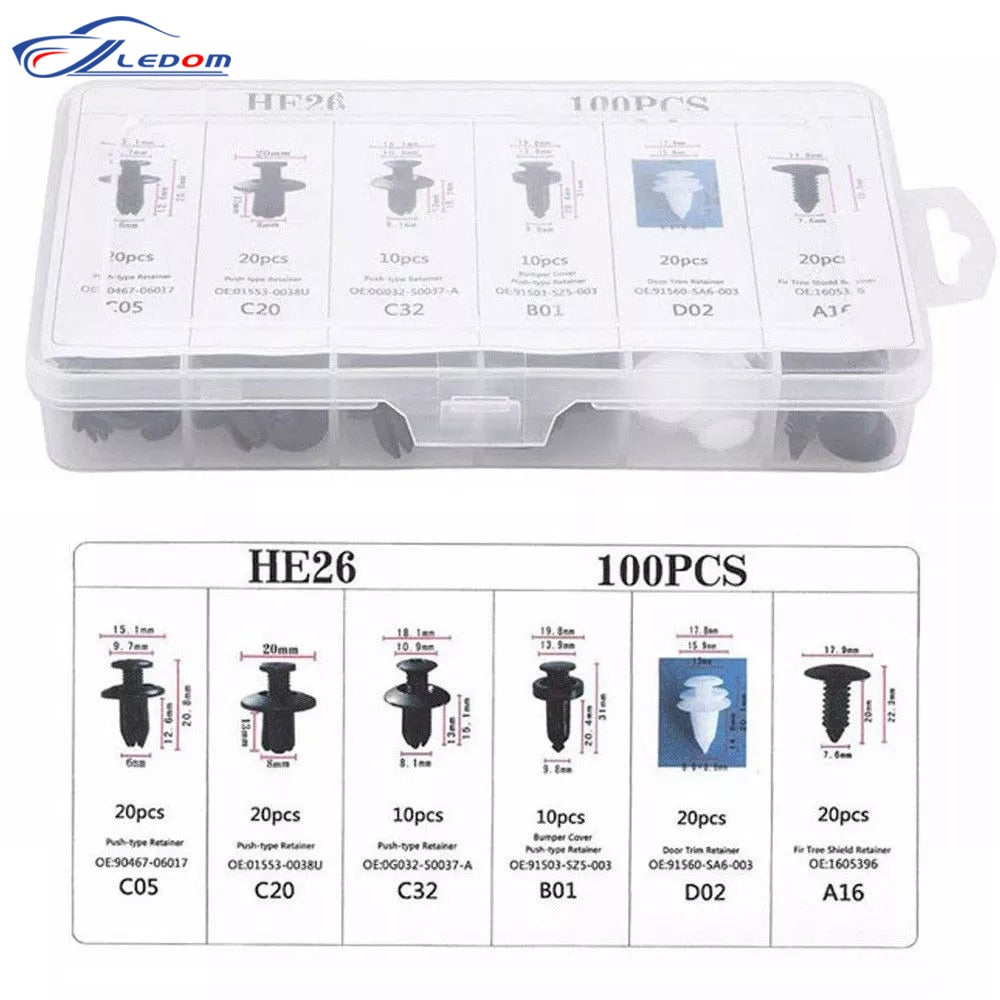 Auto Fastener Clip 100Pcs Mixed Car Body Push Retainer Pin Rivet Bumper Door Trim Panel Retainer Fastener Kit Car Accessories