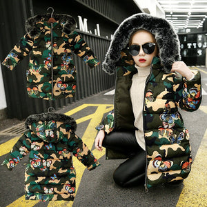 Veste en coton pour filles 3-11 ans vestes en coton pour enfants imprimé dessin animé papillon camouflage filles vestes d'hiver