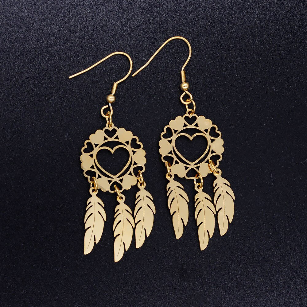 Vni and Mia 100% Stainless Steel Boho Lotus Dream Catcher Earring For Women Wholesale Fashion Bohemia Jewelry Dropshipping