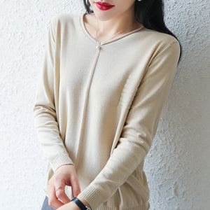 LITVRIYH New Women Sweater 100% Cotton Knitted Sweater Women Pullover V-Neck Long Sleeve Female Pullover Pull Femme Jumper Tops
