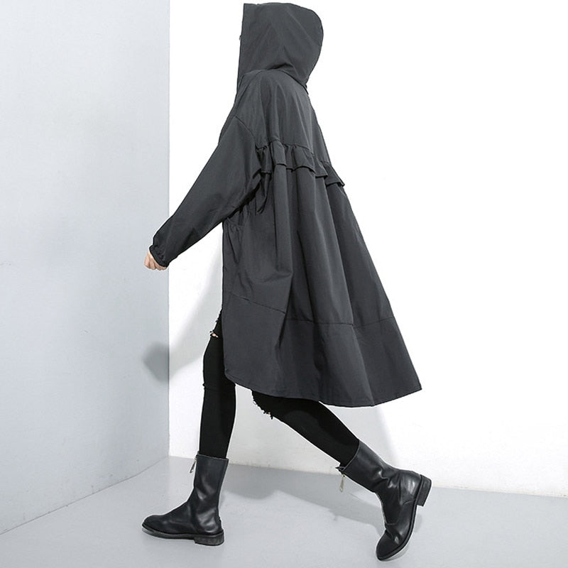 Johnature 2020 Autumn New Thin Casual Long Irregular Trench Women Fashion Loose Hooded Collar Zippers Pockets Female Coats