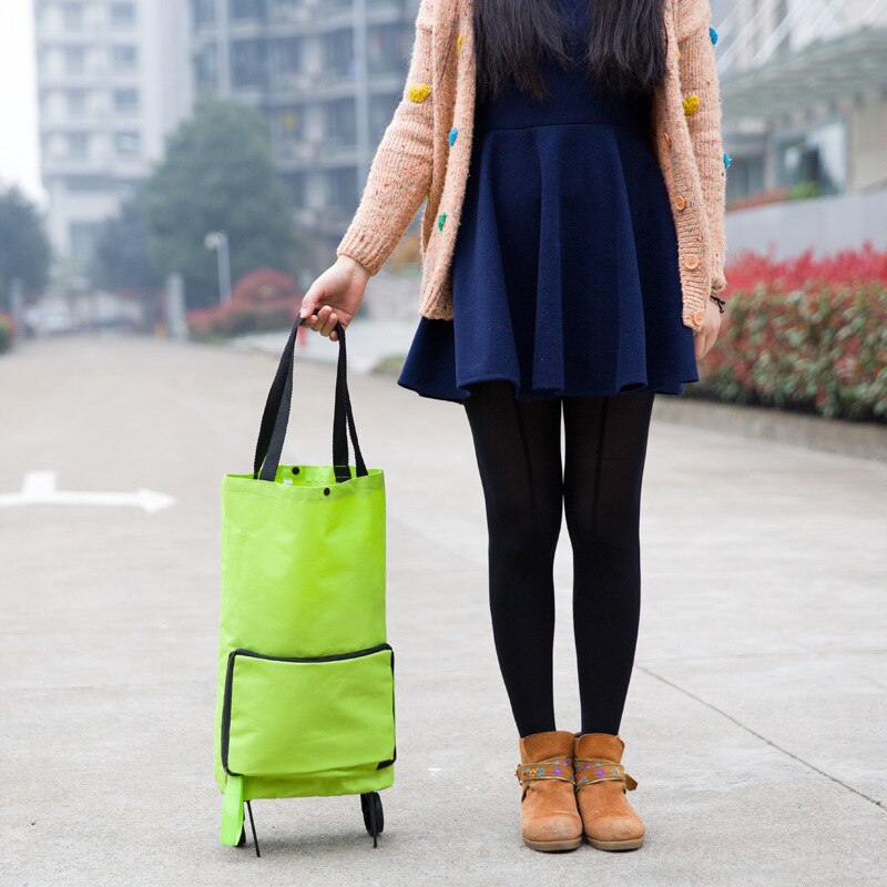 Portable Women Shopping Bag Folding Grocery Shopping Wheel Bag Small Pull Cart Buy Vegetables Food Storage Bag Organizer Tug Bag