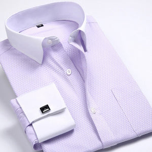 French Mens Tuxedo Shirts With Cufflink Yellow Slim Fit Plus Size Luxury Wedding Business Stylish High Quality