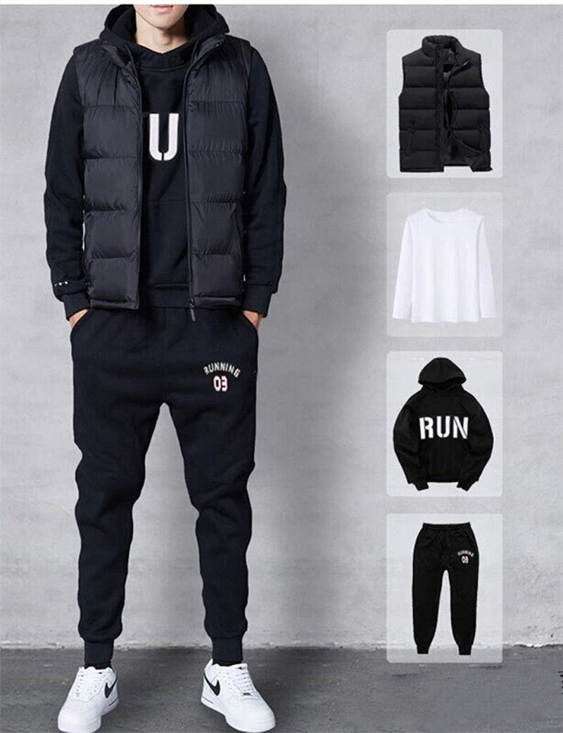 Sets Tracksuit Men Autumn Winter Hooded Sweatshirt Drawstring Outfit Sportswear 2020 Male Suit Pullover 4 Piece Set Casual