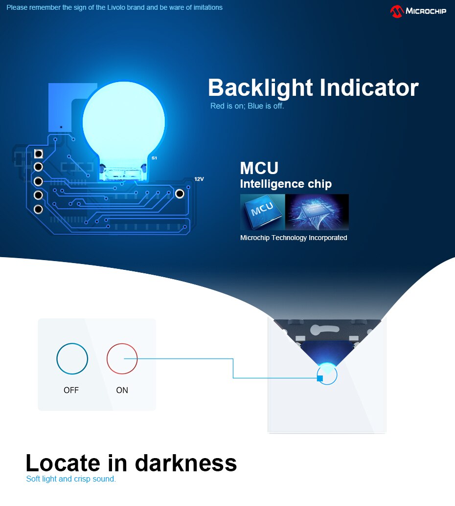 LIVOLO - Interrupteur tactile commutateur de lumière avec affichage LED, 1 Gang, 1 voie