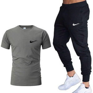 Tracksuit men Training Pants Men Sweatpants+running t-shirts men sets jogging Sportswear men Pants Gym Fitness 2 Piece Set