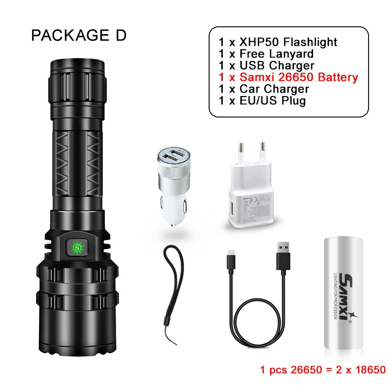 Powerful Flashlight High Power Rechargeable LED Lamp Self Defense Shocker Lantern Bike Light Tactical Torch By 18650 Battery