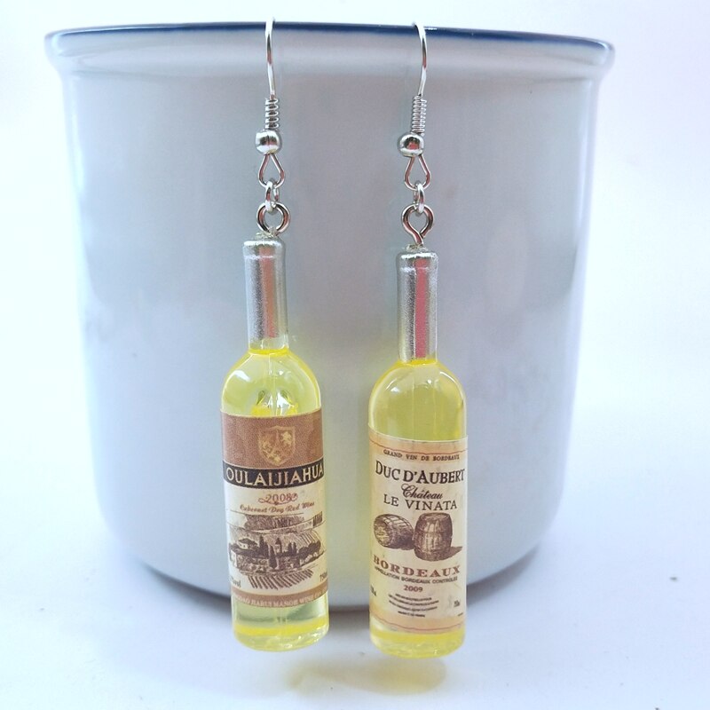 DIY Simulation Wine Bottle Dangle Earrings for women Cool Red,Yellow,Blue Wine Drop Earrings Wholesale Jewelry