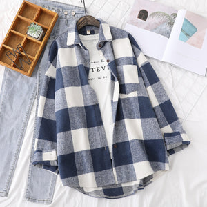Woolen Plaid Shirts Womens Blouses Winter Thick Long Sleeve Lady Tops Loose Checked Female Clothing Outwear Coat Plus Size