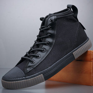 2020 Brand New Hight-Top Mesh Boots Men Breathable Canvas Sneaker Shoes Spring Autumn Male Vulcanized Boots Black White 20107