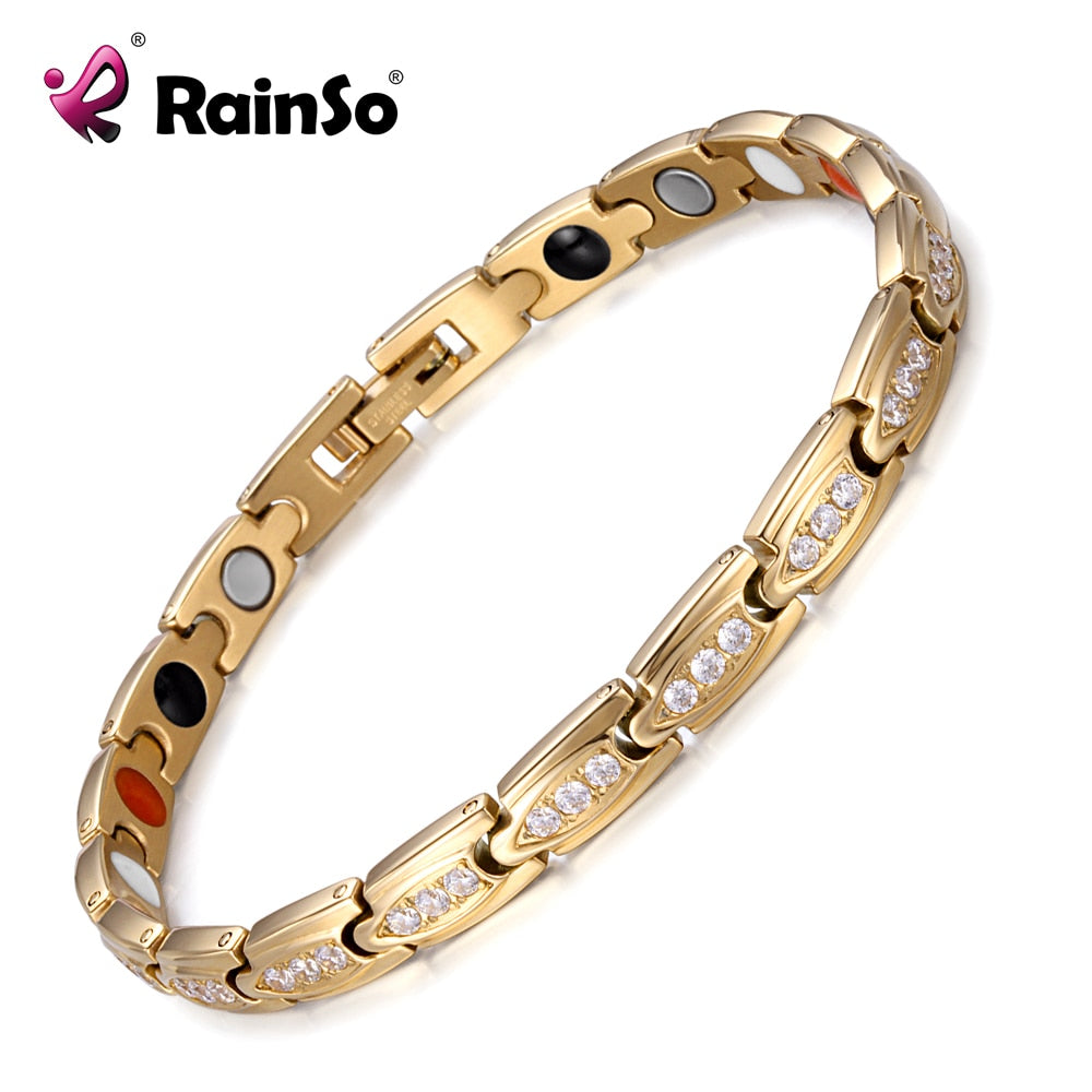 RainSo Stainless Steel Fashion Gold Magnetic Women Bracelets Health Elements Bio Energy Therapy Jewelry Friendship Gift 2020